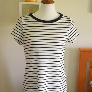 Black + White Striped Curved Hem T-Shirt Dress